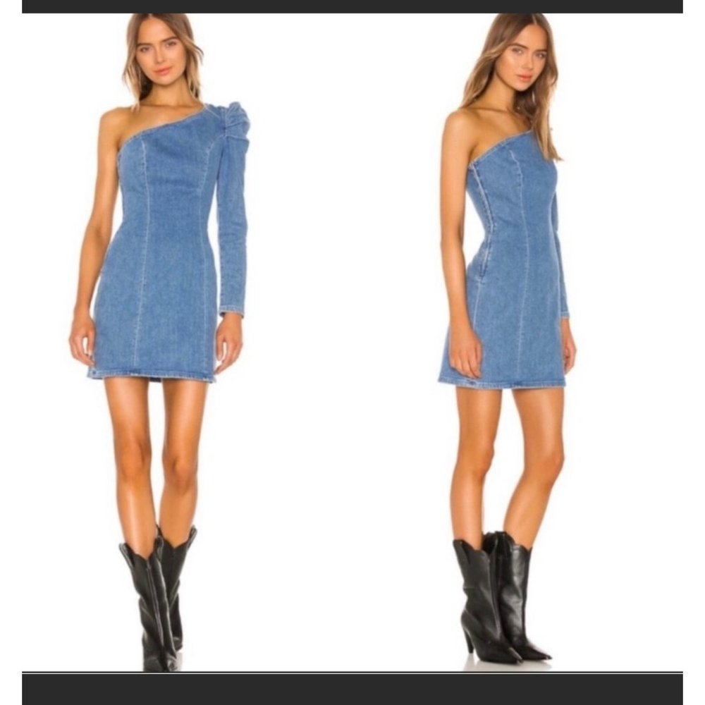 GRLFRND NEW Blue Ellie One-shoulder Denim Minidress Sz XS